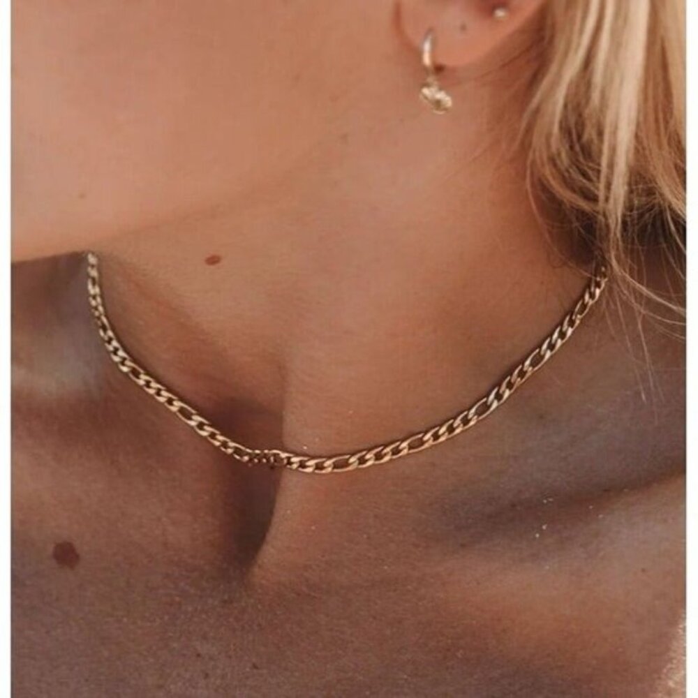 Figaro Cuban link Gold Chain Waterproof Classic Necklace Layering Gold Chain